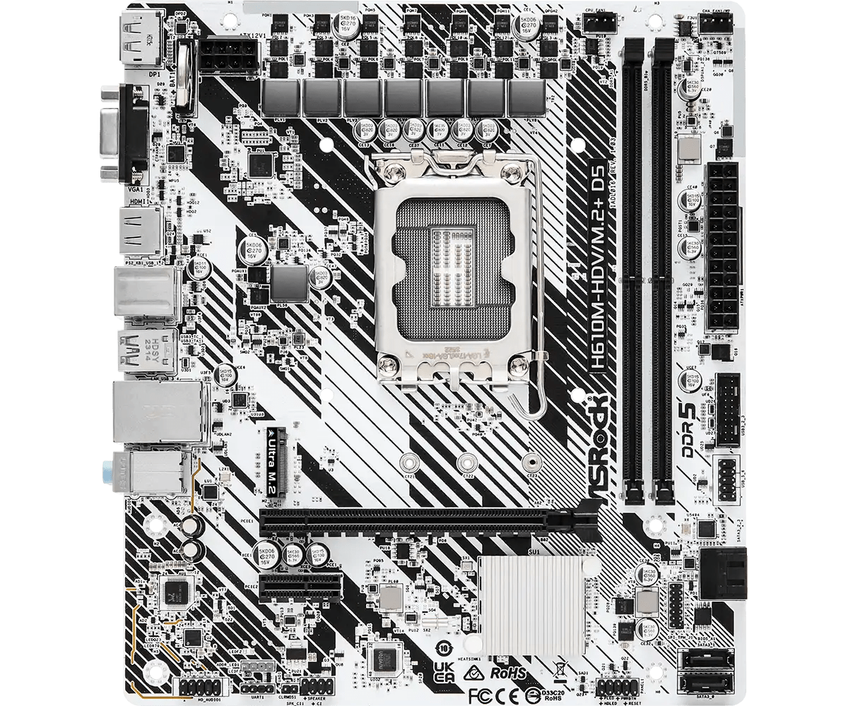 ASRock H610M - HDV/M.2+ D5 LGA 1700 Socket Intel Motherboard | 90 - MXBM50 - A0UAYZ - Vektra Computers LLC ASRock H610M - HDV/M.2+ D5 LGA 1700 Socket Intel Motherboard | 90 - MXBM50 - A0UAYZ - Vektra Computers LLC